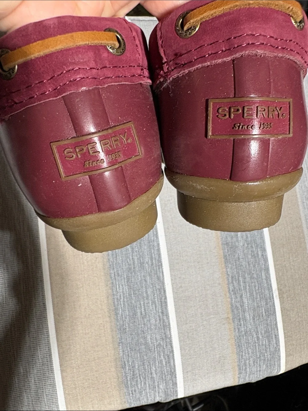 Sperry Women's Maroon Lace-Up Duck Boots with Tan Laces